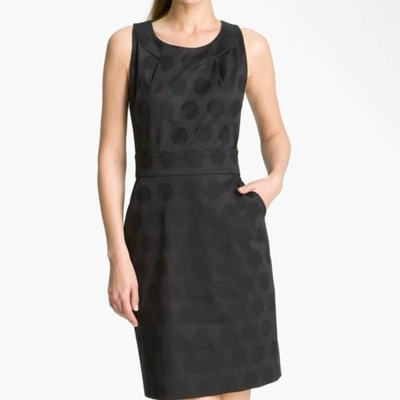 Kate Spade Navy Tonal Polka Dot Jacquard Cotton Tailored Pencil Dress - Picture 2 of 8